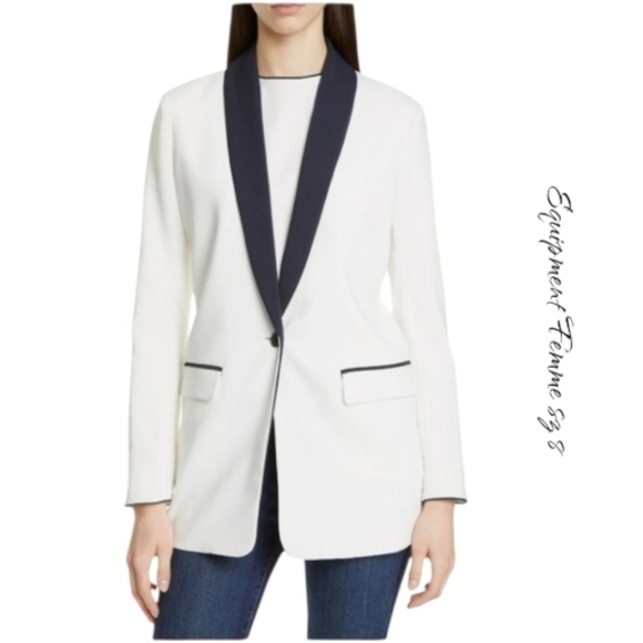 Equipment Jackets & Blazers - NWT Equipment Quincy Shawl Collar Blazer White Black Sz 8